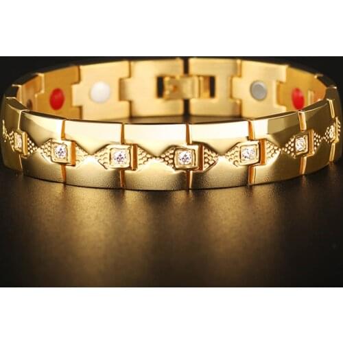 Luxury Golden Stainless Steel 4 In 1 Magnetic Therapy Bracelet Men Arthritis Pain Relief and Carpal Tunnel Mens Bracelets 2021