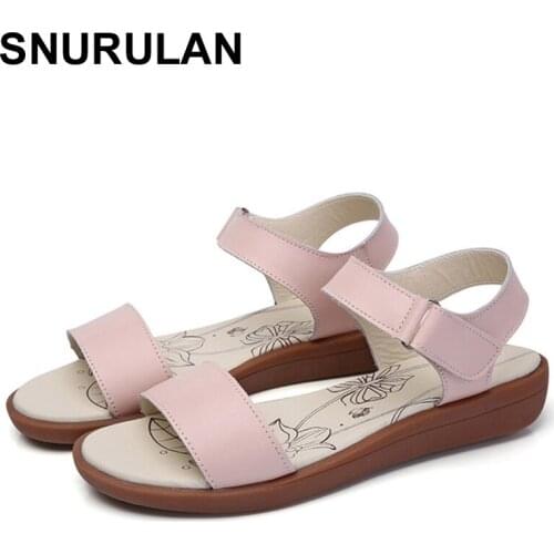 SNURULAN Sandals female flat 2017 new wild students simple toe slip-proof pregnant women shoes word buckle shoesE122