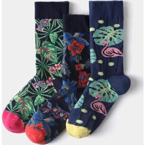 Cozy Womens Combed Cotton Tide Socks Funny Happy Colorful Plants Casual Calf Skateboard Socks Men Street Movements Couple Socks
