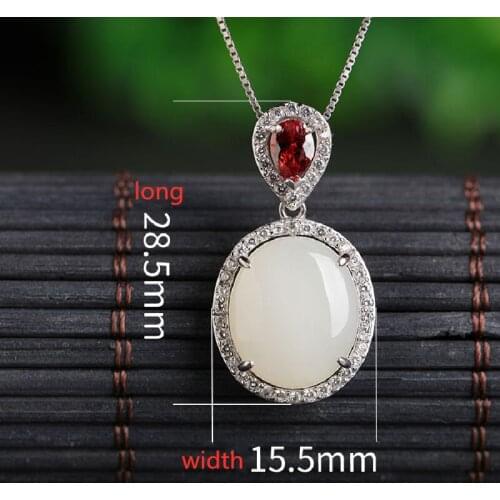 Vintage Natural Hetian Jade Pendant National Style 925 Sterling Silver Inlaid 12*14 Large Egg Face White Jade Pendant