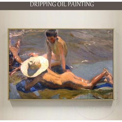 Reproduction Spanish Art Impressionist Joaquin Sorolla y Bastida Oil Painting on Canvas Hand Painted Boys on Beach Oil Painting