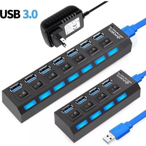 New 7-port USB 3.0 Multi Charger HUB With Power On/Off Switch High Speed Adapter Cable For PC Laptop