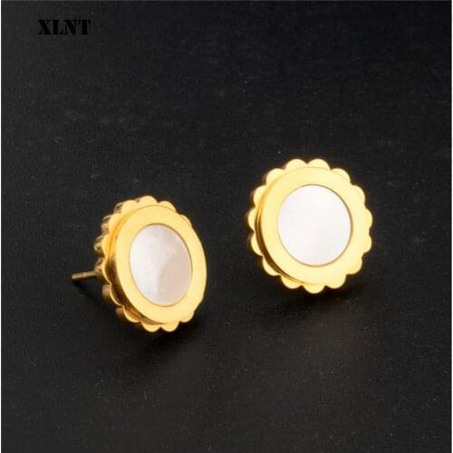 XLNT Boho Sun Flower Shell Earrings Women Stud Earrings Personality Party Stainless Steel Jewelry