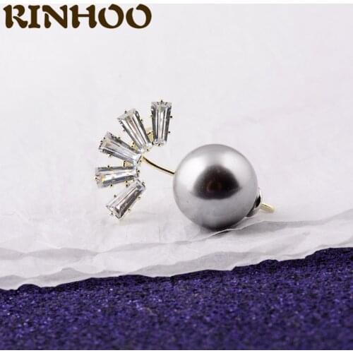 RINHOO Gray Simulated Pearl Brooches Pins for Women Designer Female Crystal Peacock Shape Brooches Knit Shirt Jewelry