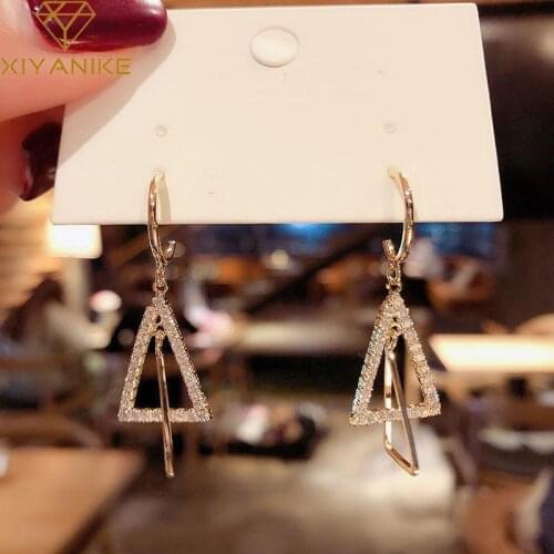 XIYANIKE Gold Color Triangle Rhinestone Drop Earrings For Women Vintage BohemianAlloy 2021 Trend New Gift Fashion Party Jewelry