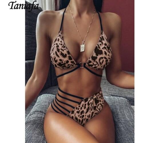 Women Summer Fashion Leopard Printed Two Piece Bikini Hollow-out Swimsuit Split Swimwear Beach Wear Bathing Suit
