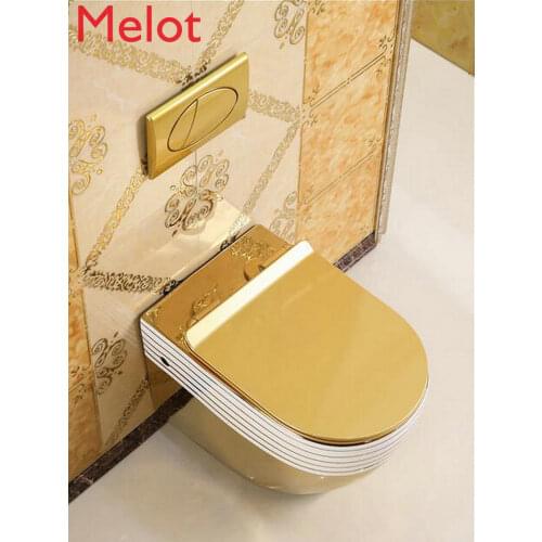 Golden Artistic Wall Hang Toilet Closestool WC Pan P-Trap Toilet Wash Down Toilet Gravity Flushing Wall Hang Toilet