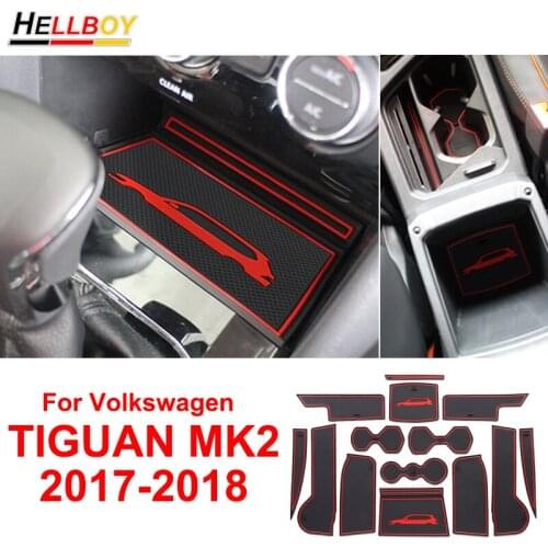 14pcs Car Anti-Slip pad Cup Holder Mat Sticker For VW Volkswagen TIGUAN 2 2017 2018 Car Door Groove Storage Box Center console