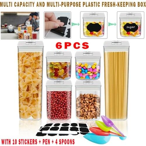 6Pcs 1.9L 1.2L 0.5L Airtight Dry Food Containers Set Kitchen Stackable Cereal Can with Lid Home Kitchen Transparent Sealed Cans