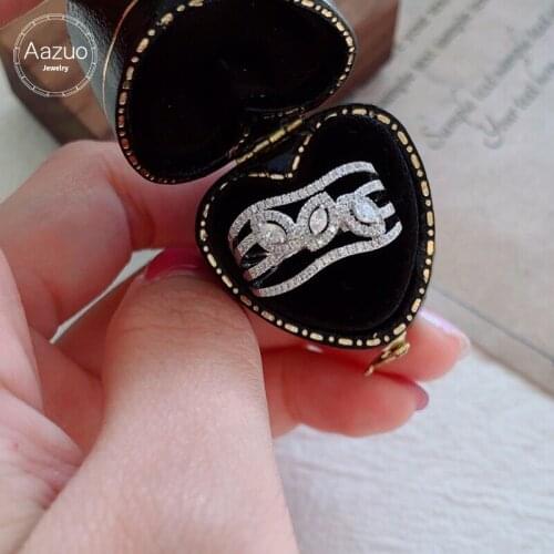 Aazuo 18K Orignal White Gold Real Diamond Equine Eye 0.40ct Big Luxury Line Ring Gift For Woman&Lady Birthday Wedding Party