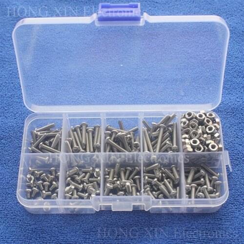 M3 Button Head Stainless Steel Hex Socket Screws Bolt Hex Nuts Assortment Kit with Plastic Box Hardware Wholesale 10 Kinds screw