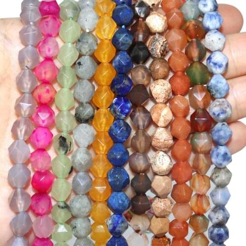 8MM Faceted Natural Stone Agates lapis lazuli Chalcedony Stone Beads Spacer Beads For Jewelry Making DIY Bracelets Necklace