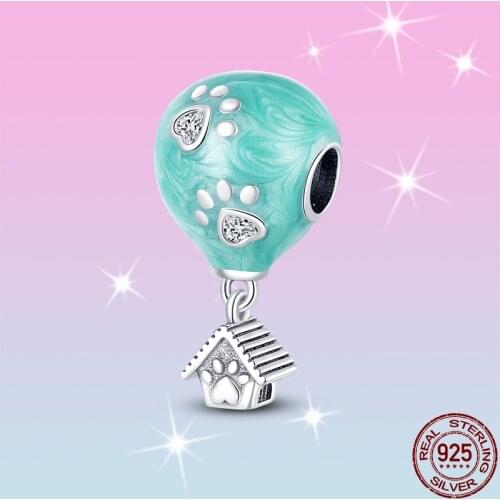 HOT SALE 100% Sterling Silver 925 Green Hot Air Balloon Charms Beads Fit Original Pandora Bracelet For Women Jewelry Gift