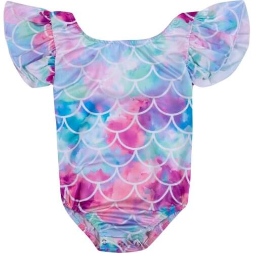 Infant Newborn Baby Girls Scales Print Colorful Swimwear Ruffled Sleeveless Summer Swimsuits Fashion Baby One Piece Bathing Suit