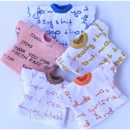 1PCS Handmade Casual Letter T-shirt for Blyth ,Middle Blyth, Ixdoll, Ob11, Holala, 1l8 BJD 1/6 BJD Doll Clothes Accessories
