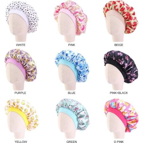 Fashion Kids Floral Satin Bonnet Girl Satin Night Sleep Cap Hair Care Soft Cap Stretch Hair Care Cap Shower Cap