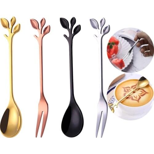 Stainless Steel Leaf Coffee Spoon Fork Creative Tableware Dessert Spoons Flatware Set Dishwasher Safe Cutlery Set Tableware Dec