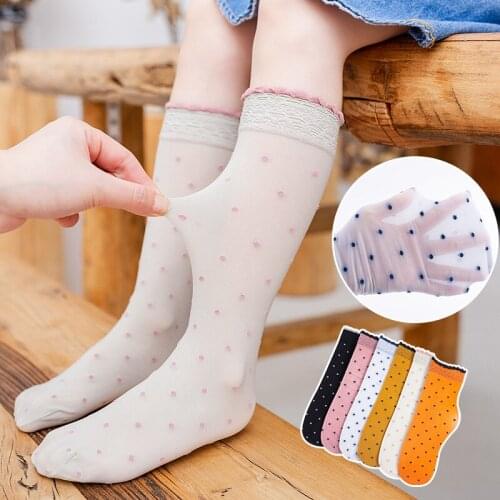 Summer New Style Kids Socks Dot Lace Breathable Thin Anti-Mosquito Socks Infant Toddler Girls Long Socks