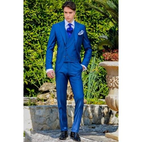 Latest Coat Pant Designs Royal Blue Italian Men Suit Classic Gentle Tuxedo Prom Blazer Custom 3 Piece Jacket(Jacket+Pants+vest)