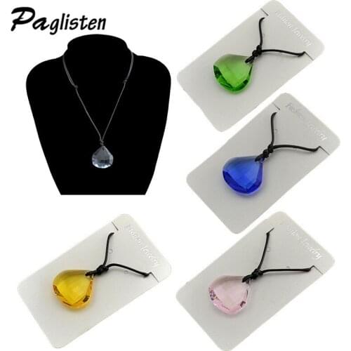 2017 New Fashion Pink Crystal Pendants Rope Chain Necklace For Women Quartz Crystal Necklace Pendant For Women Choker Jewelry