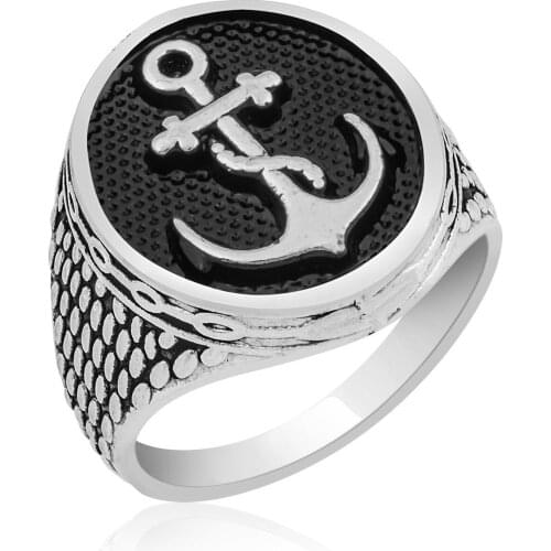 New 925 Sterling Silver Anchor Ring for Male Original Hot Rings Antique Pattern Vintage Jewelry Accessories