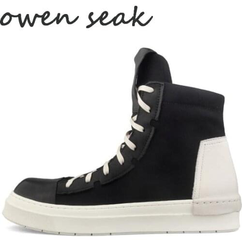 Owen Seak Arrival Men Casual Canvas Shoes High-TOP Lace Up Zip Ankle Luxury Trainers Sneaker Rock Boots Brand Flats Black Shoes