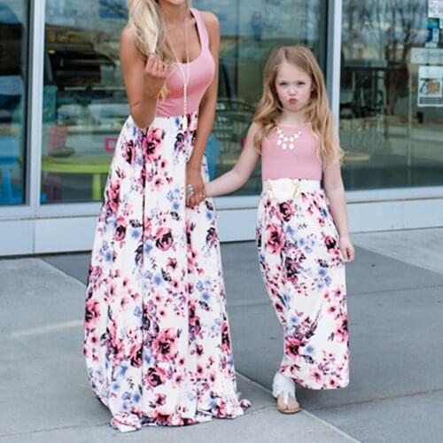 Mother Daughter Dresses Mommy And Me Sleeveless Flower Print Maxi Dresses Family Summer Matching Set Family Look платье летнее