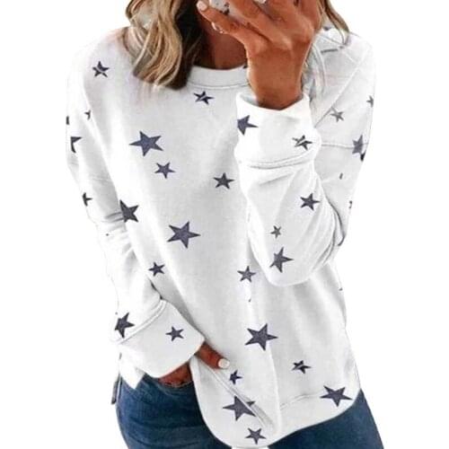 Oversized Casual Loose T-shirt For Women New Fashion Star Print O Neck Long Sleeve Female Streetwear Plus Size T Shirt