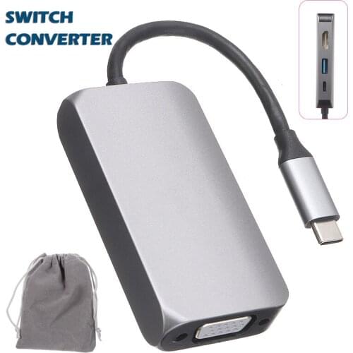 Pohiks 1pc 4-in-1 Type-C to 4K VGA/USB 3.0/PD Charging Port Hub Adapter Portable USB Splitter Switch Converter