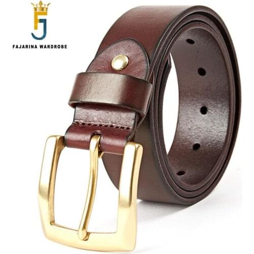 FAJARINA Classic Design Solid Brass Clasp Buckle Belt Mens Retro 100% Pure Cowskin Leather Belts for Men 38mm Width N17FJ350