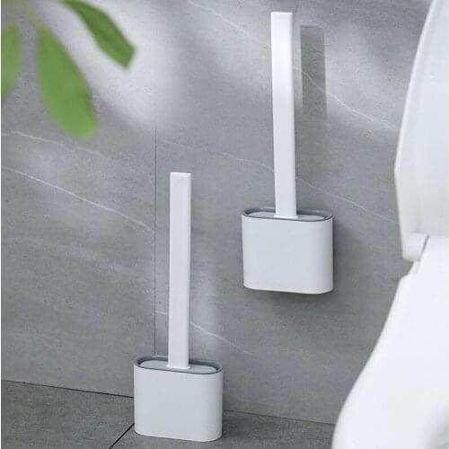 Rubber Silicone Wall Mounted Toilet Brush And Holder Hanging Red White Household Sanitary WC Cleaner Bathroom Accessories Set