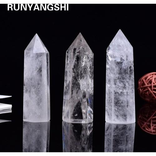 Runyangshi 1pc Natural Clear Quartz Wand Point Healing crystal Stones for Aquarium Crafts Making Ornaments Home Decor 10x3cm