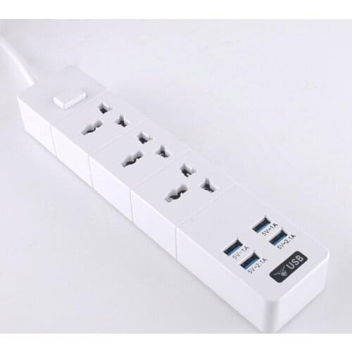 Power Strip 10A/2500W AC Socket EU/UK/US Plug 4 USB Travel Adaptor with Switch and 2m Extension Cord PC Explosion-Proof