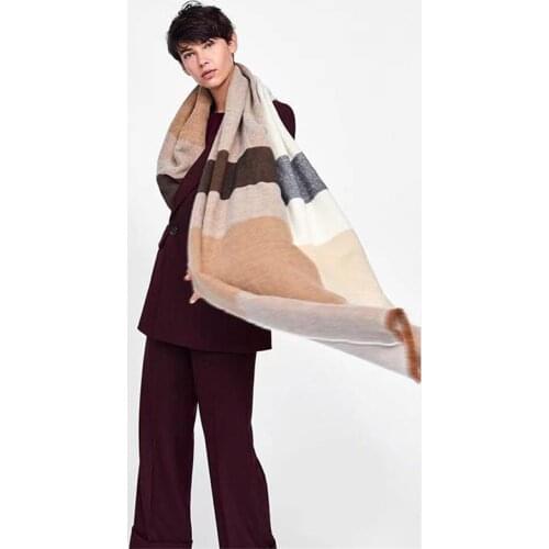 Cashmere Women SStriped Lattice Scarf Winter Warm Shawls And Wraps Bandana Pashmina Long Tassel Female Foulard Thick Blanket