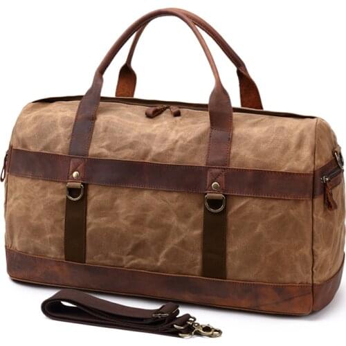 SOAEON Oil Wax Canvas Leather Travel Handbags Mens Vintage Large Capacity Waterproof Duffle bags Men Retro Hand Luggages Big