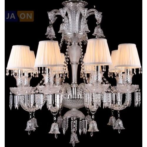 Led e14 European Iron Crystal Glass Fabric Clear Chandelier Lighting Lamparas De Techo Suspension Luminaire Lampen For Foyer