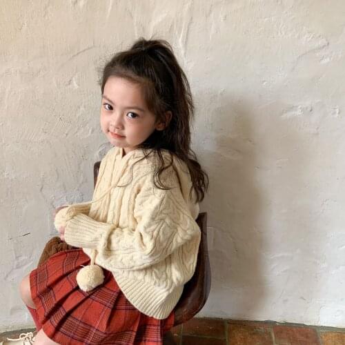 Girls Hooded Sweater Kids Long Sleeve Pullover Coats 2021 New Autumn Baby Girl Casual Beige Knitted Outwear Toddler Loose Tops