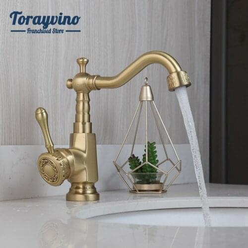 Torayvino Bathroom Basin Brass Faucet Brushed Gold Finished Mixer Single Handle/Hole Contemporary Faucets Sink Deck Mounted Taps
