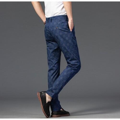 High Quality Spring Autumn Mens Plaid Casual Pants 98% Cotton Stretch Classic Slim Fit Trousers Male Large Size 40 42 Pattern