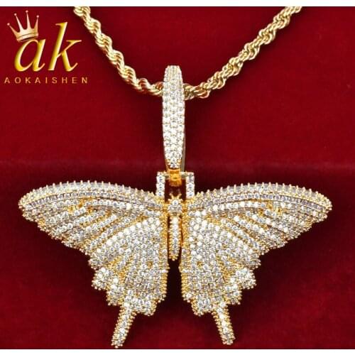 Butterfly Pendant Necklace Charms Gold Color Cubic Zircon Rock Street Hip Hip Jewelry