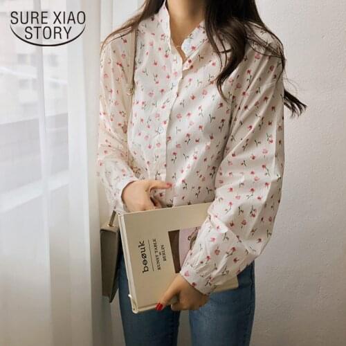 Korean Loose Stand Floral Cute 2020 Brief Chic OL Shirt Girls Sweet Loose Women Blouses Basic Femme Blusas Camisas Mujer 10148