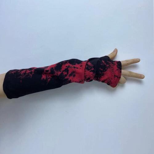 Lady Dark Gothic Fingerless Elbow Length Goth Black Red Gloves Ninja Street Hip-hop Mittens Women Punk Cool Tie Dye Glove 2021