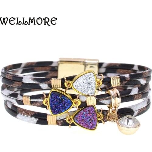WELLMORE 2 colors Leopard Leather Bracelets for Women Fashion magnet Bracelets & Bangles Multilayer Wide Wrap Bracelet jewelry