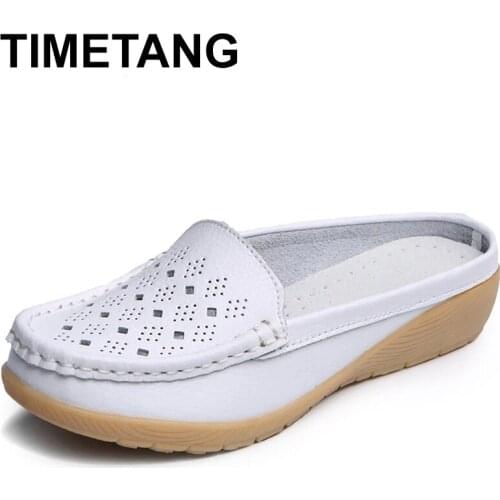 TIMETANGSummer Womens Shoes Real Leather Moccasins Women Loafers Cut-outs Closed-toe Flats Sandals Slippers Casual Shoes Woman