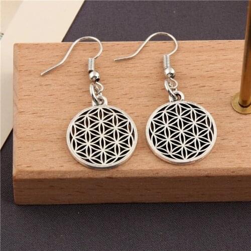 1Pair Minimalism Round Shaped Yoga Om Charms Namaste Dangle Earrings Fit Women Party Gift Jewelry Handcrafts E2533