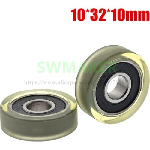 10pcs 10*32*10 mm bearing pulley, rubber-coated wheel, flat roller, mute PU polyurethane soft rubber, conveyor belt conveyor