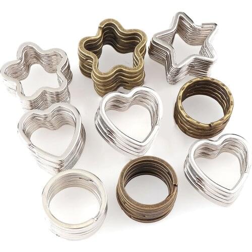 10pcs/lot 6Style 2Colors Iron Plum Blossom Love&Round Shape Split Ring Iron Key Ring For Keychain Making Diy Jewelry Accessories