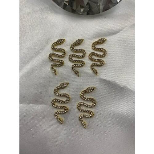 2Pcs Snake Charm Pendant XL size Charm, Cubic Zirconia Snake Pendant Charm, Gold Nail Charm, For DIY Nail Jewelry, 30x13mm, P956