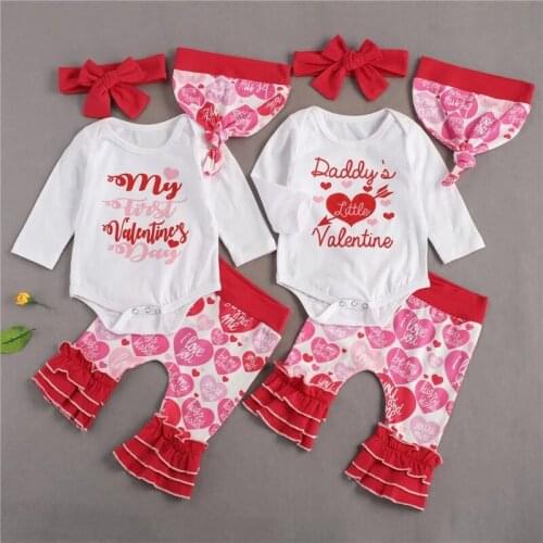 2020 New Baby Valentine´s Day Suit Round Neck Long Sleeve Heart Print Romper Trousers Suit