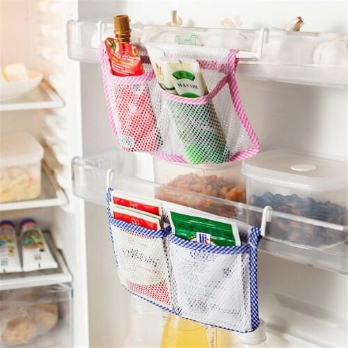 3pcs Creative Kitchen Refrigerator Storage Bag Hanging Net Organizer Bags Snacks Sundries Mini Hanging Bag Home Storage